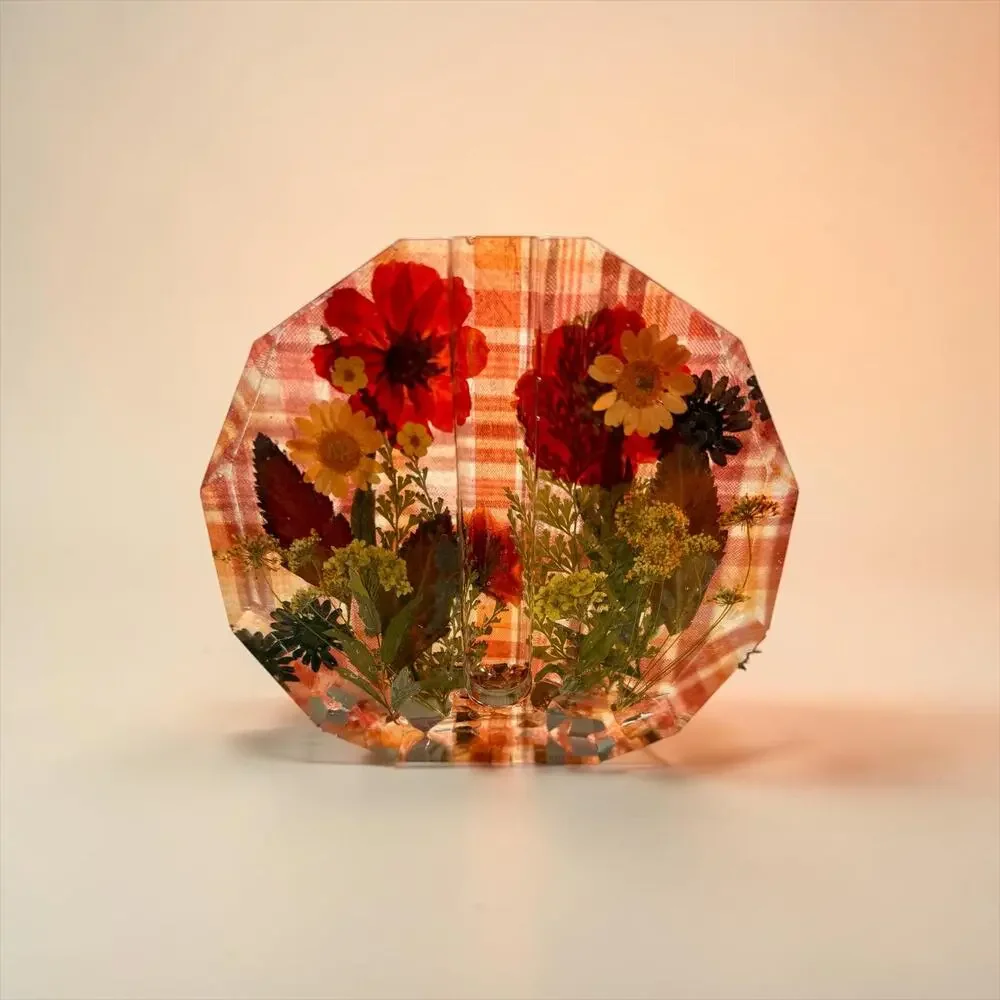 Forever Bloom Autumn Tapestry Epoxy Resin Bud Vase | Pressed Fall Flowers